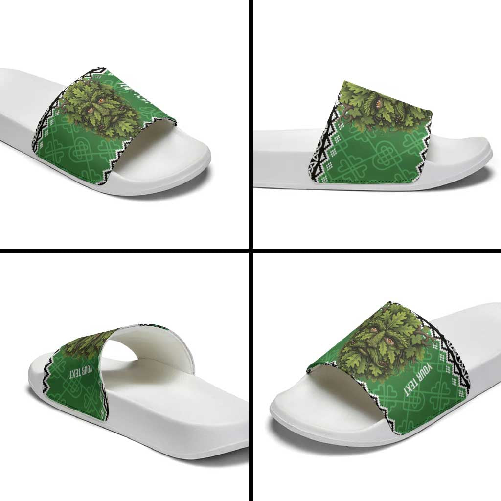 Personalized Anglesey Wales Christmas Slide Sandals Green Man Celtic Knot - Wonder Print Shop