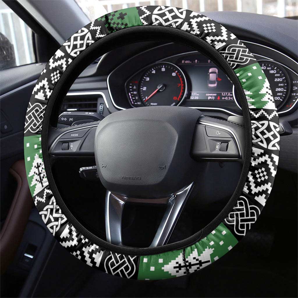 Anglesey Wales Christmas Steering Wheel Cover Green Man Celtic Knot - Wonder Print Shop