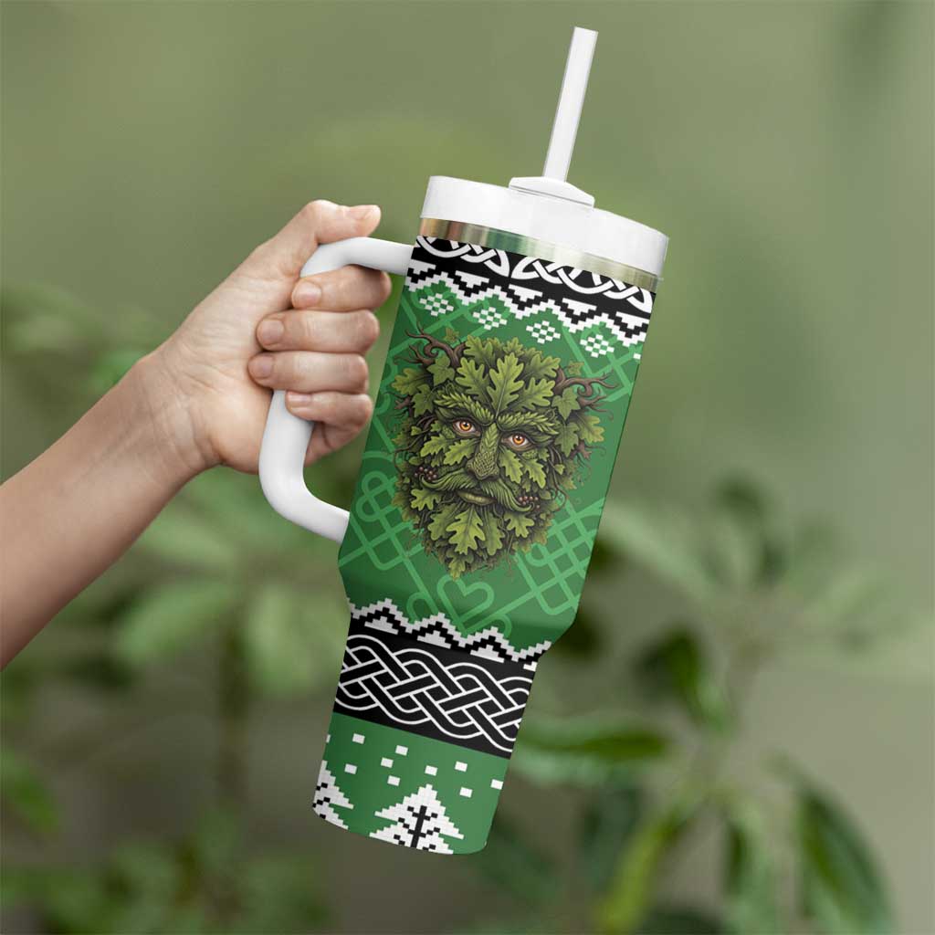 Personalized Anglesey Wales Christmas Tumbler With Handle Green Man Celtic Knot - Wonder Print Shop