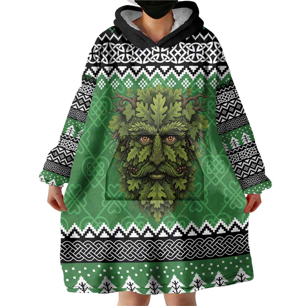 Personalized Anglesey Wales Christmas Wearable Blanket Hoodie Green Man Celtic Knot - Wonder Print Shop