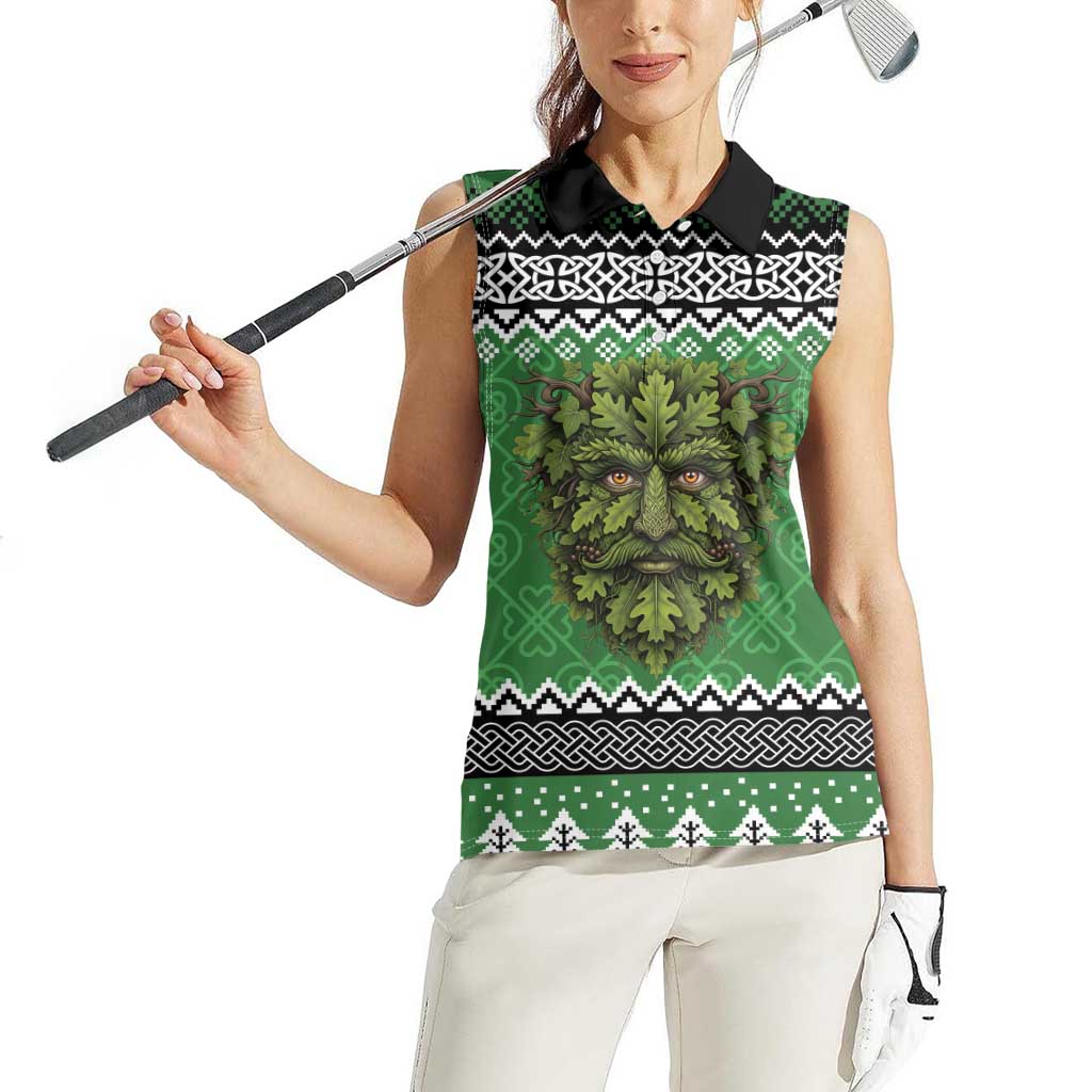 Personalized Anglesey Wales Christmas Women Sleeveless Polo Shirt Green Man Celtic Knot - Wonder Print Shop