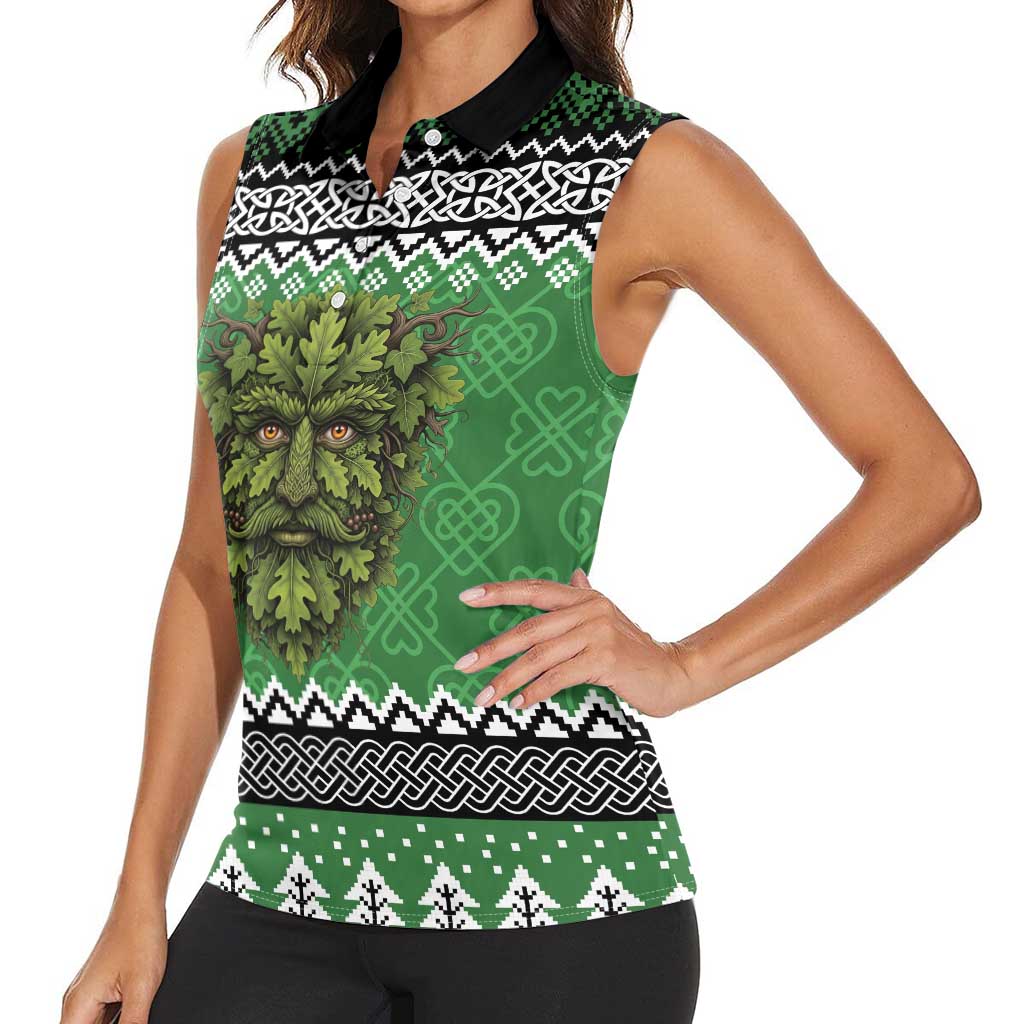 Personalized Anglesey Wales Christmas Women Sleeveless Polo Shirt Green Man Celtic Knot - Wonder Print Shop