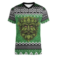 Personalized Anglesey Wales Christmas Women V-Neck T-Shirt Green Man Celtic Knot - Wonder Print Shop