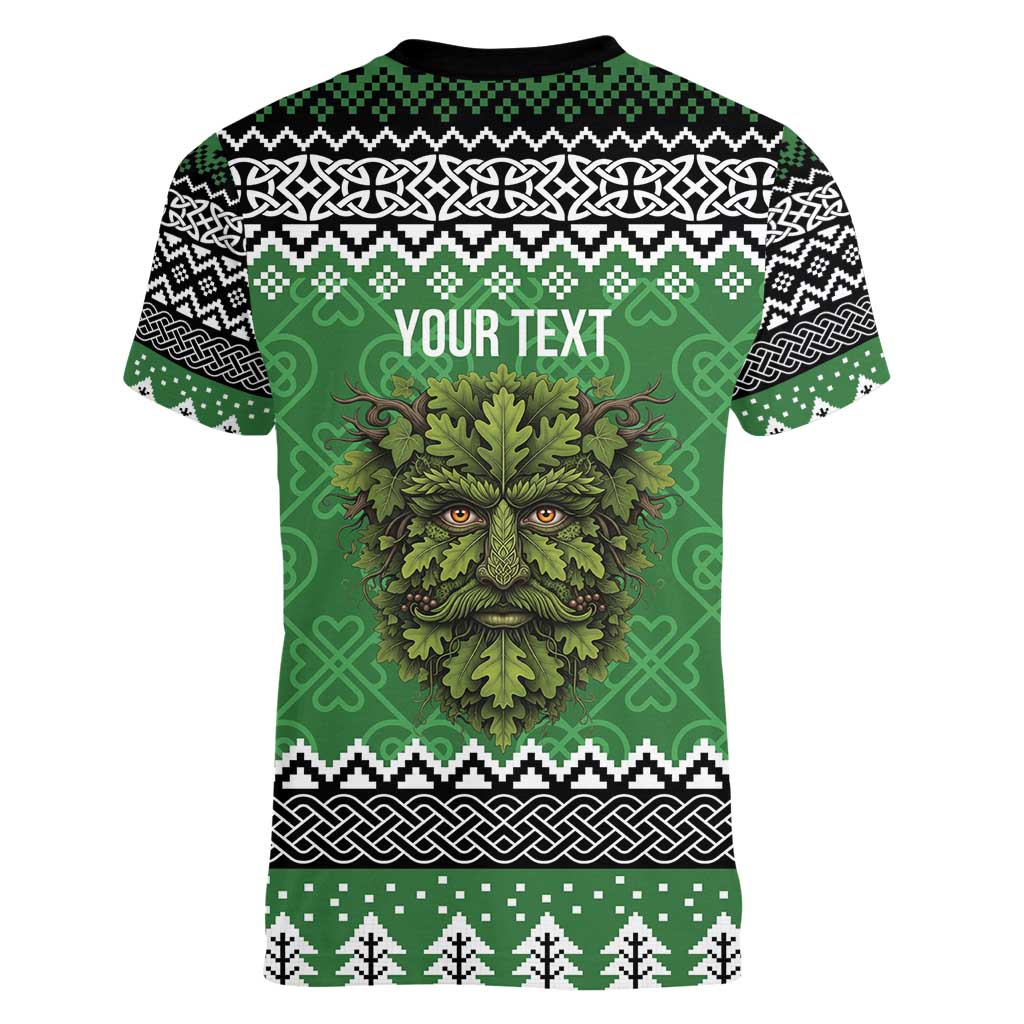 Personalized Anglesey Wales Christmas Women V-Neck T-Shirt Green Man Celtic Knot - Wonder Print Shop