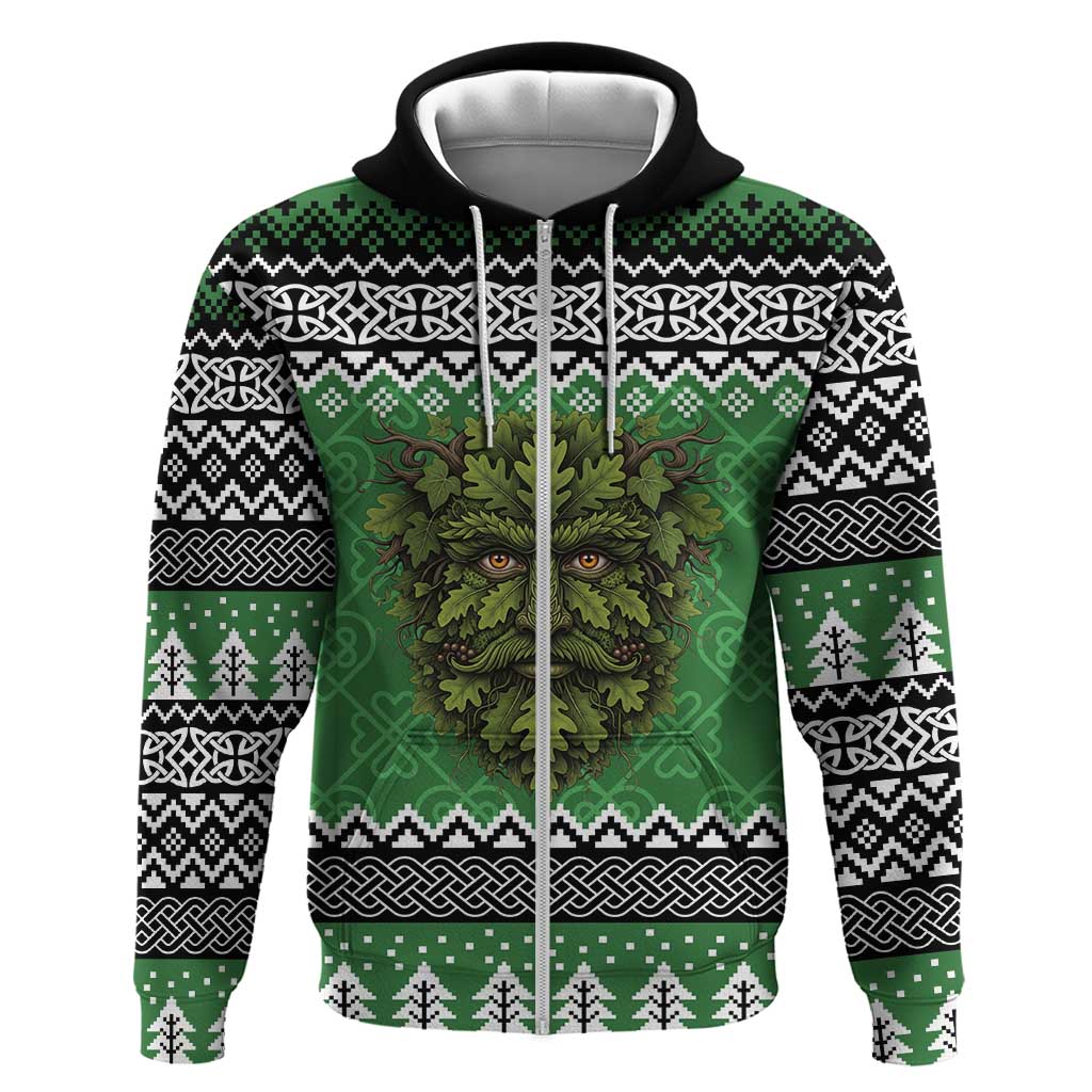 Personalized Anglesey Wales Christmas Zip Hoodie Green Man Celtic Knot - Wonder Print Shop