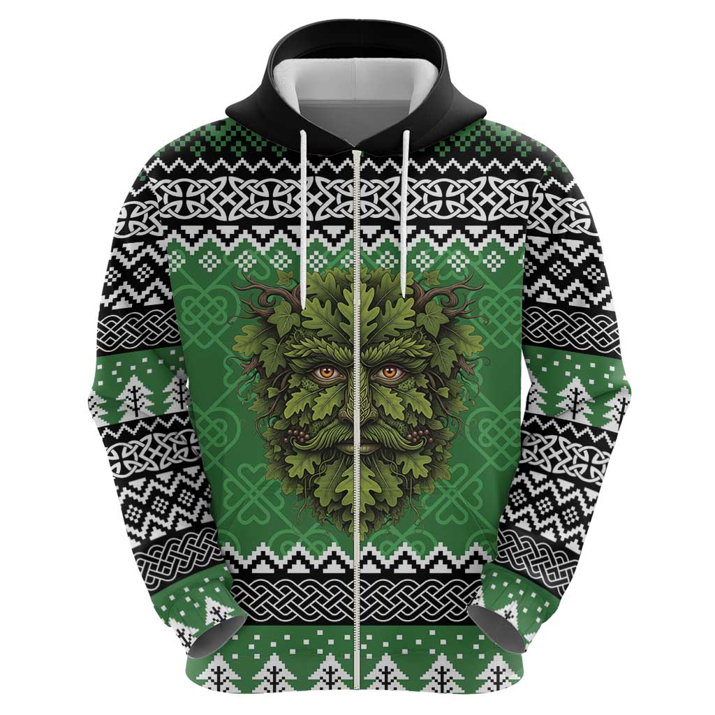 Personalized Anglesey Wales Christmas Zip Hoodie Green Man Celtic Knot - Wonder Print Shop