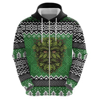 Personalized Anglesey Wales Christmas Zip Hoodie Green Man Celtic Knot - Wonder Print Shop