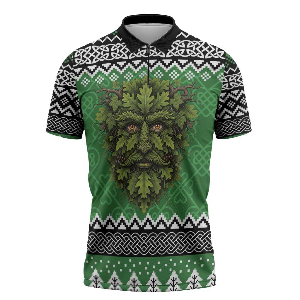 Personalized Anglesey Wales Christmas Zipper Polo Shirt Green Man Celtic Knot - Wonder Print Shop