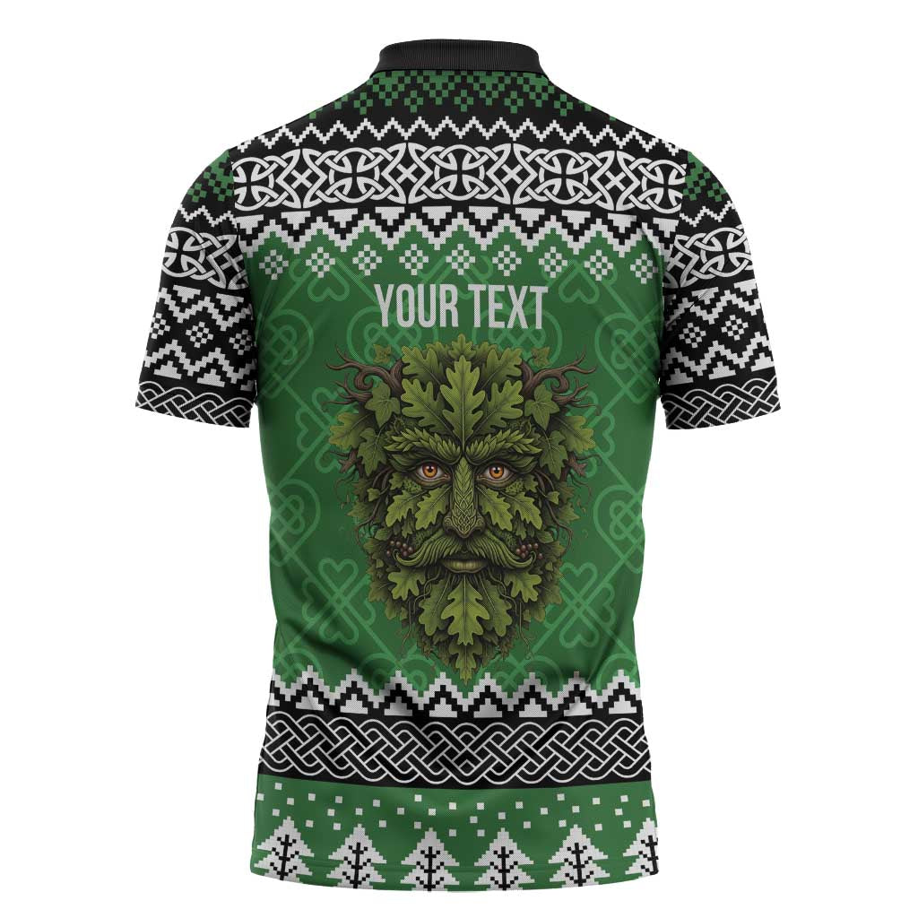 Personalized Anglesey Wales Christmas Zipper Polo Shirt Green Man Celtic Knot - Wonder Print Shop