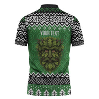 Personalized Anglesey Wales Christmas Zipper Polo Shirt Green Man Celtic Knot - Wonder Print Shop