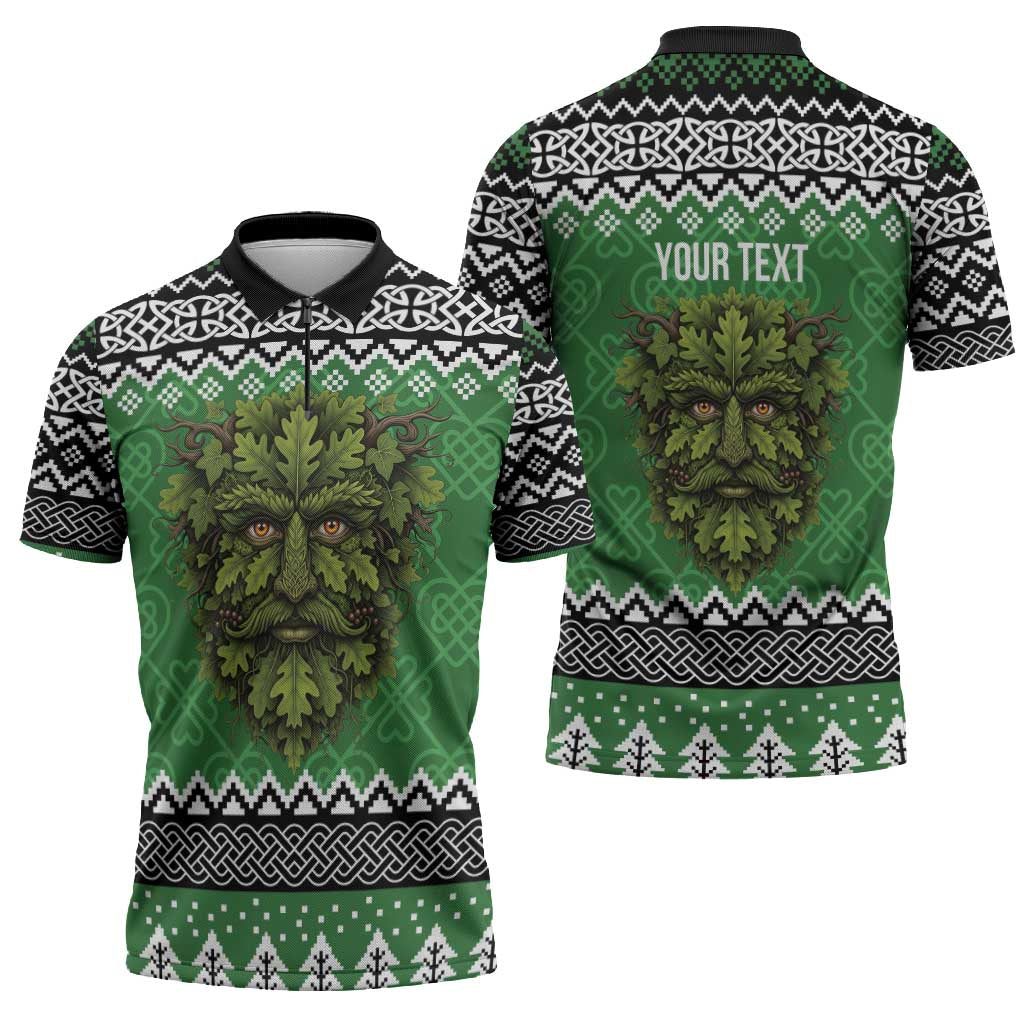 Personalized Anglesey Wales Christmas Zipper Polo Shirt Green Man Celtic Knot - Wonder Print Shop