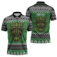 Personalized Anglesey Wales Christmas Zipper Polo Shirt Green Man Celtic Knot - Wonder Print Shop