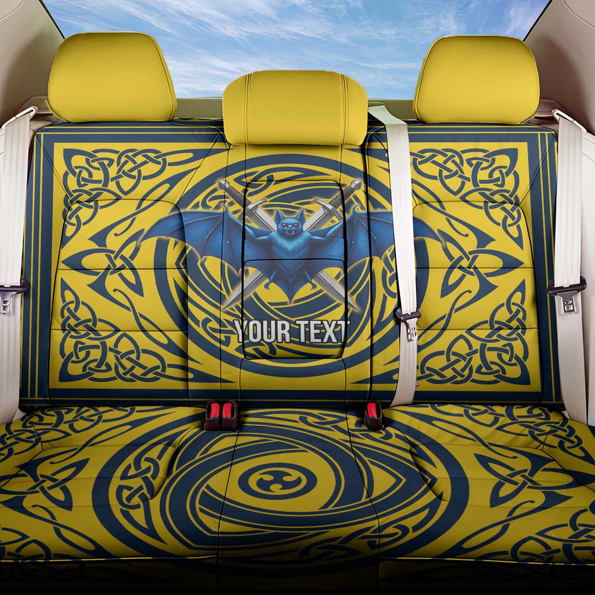 Personalized Brecknockshire Wales Back Car Seat Cover Welsh Celtic Bat And Swords Design - Wonder Print Shop