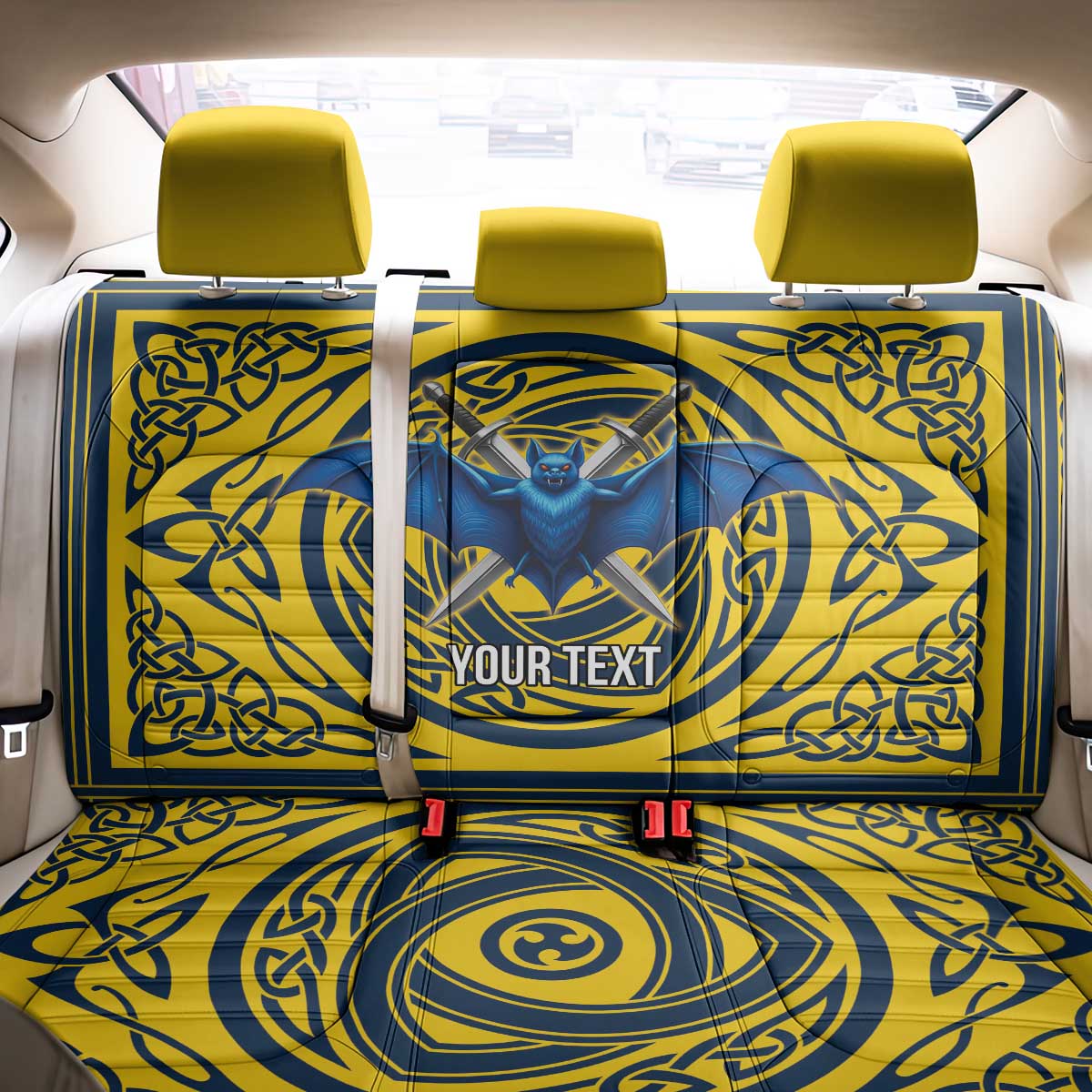 Personalized Brecknockshire Wales Back Car Seat Cover Welsh Celtic Bat And Swords Design - Wonder Print Shop