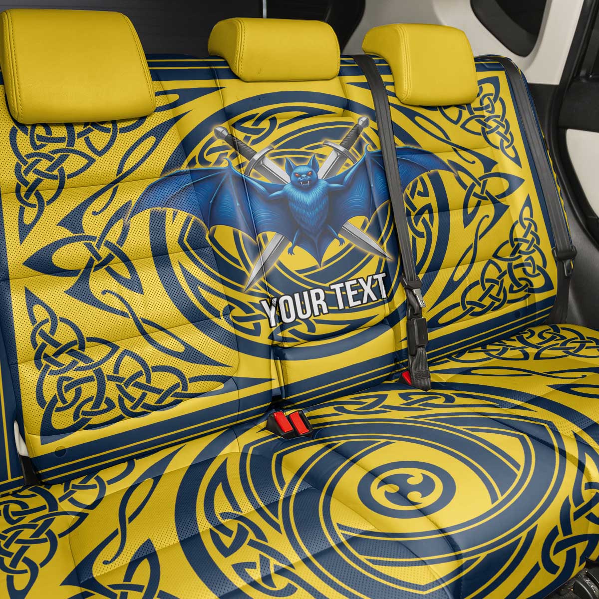 Personalized Brecknockshire Wales Back Car Seat Cover Welsh Celtic Bat And Swords Design - Wonder Print Shop