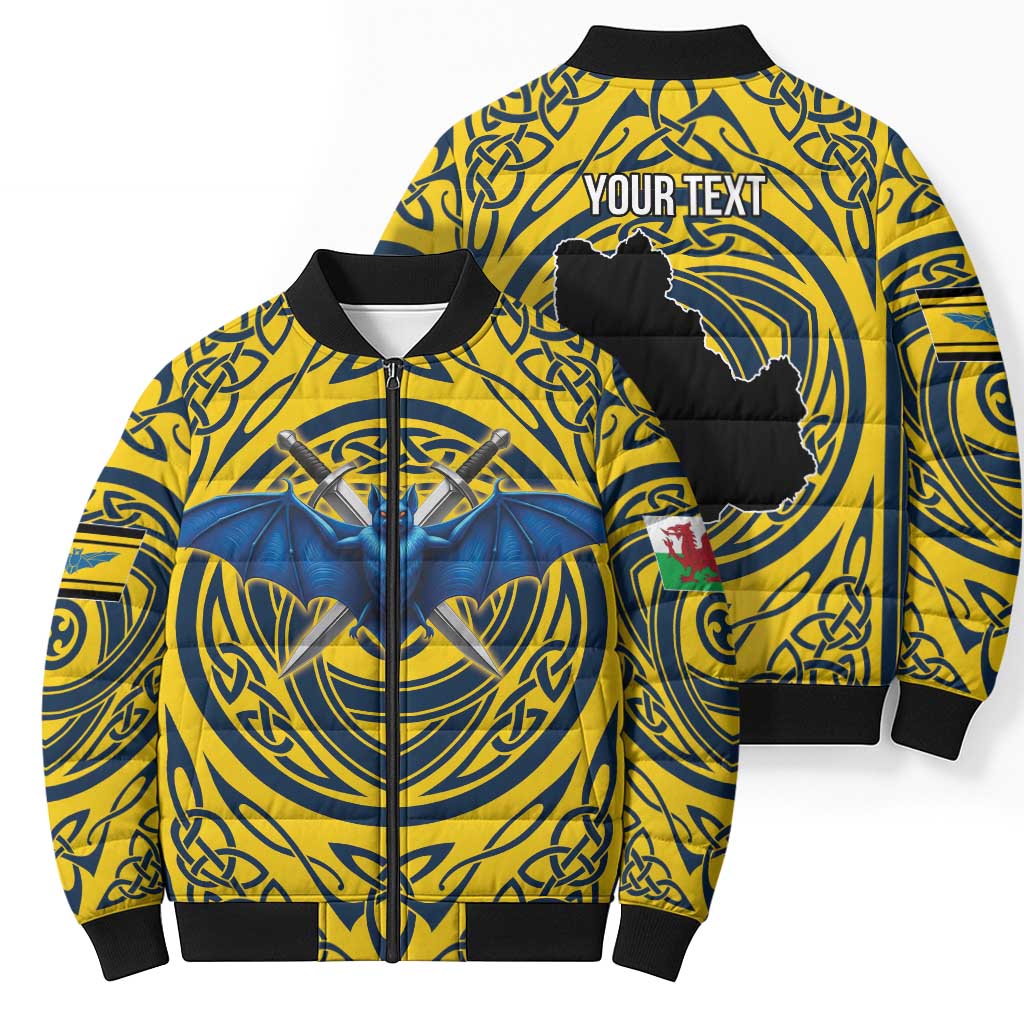 Personalized Brecknockshire Wales Bomber Puffer Jacket Welsh Celtic Bat And Swords Design - Wonder Print Shop