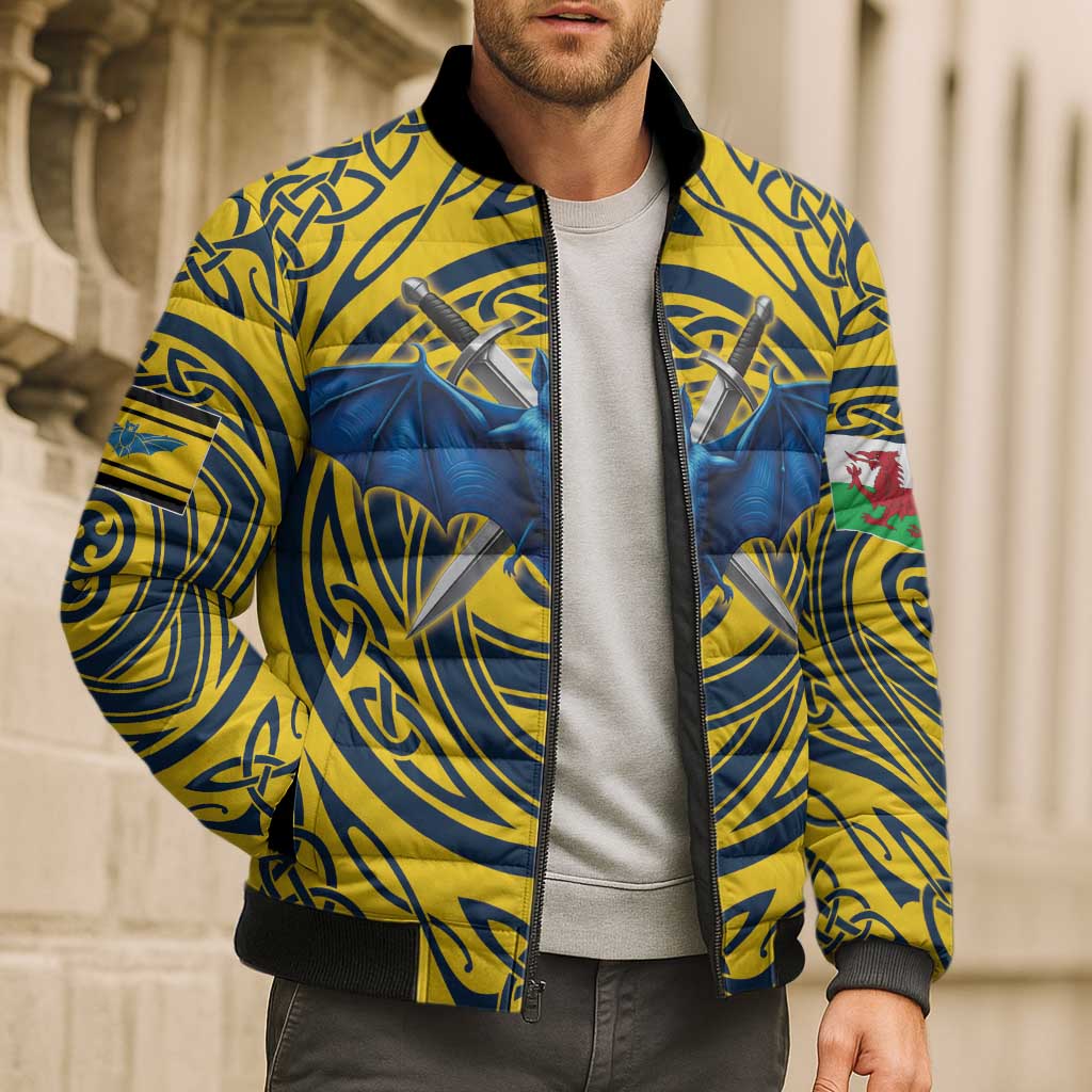 Personalized Brecknockshire Wales Bomber Puffer Jacket Welsh Celtic Bat And Swords Design - Wonder Print Shop