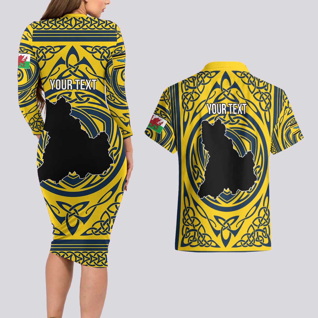 Personalized Brecknockshire Wales Couples Matching Long Sleeve Bodycon Dress and Hawaiian Shirt Welsh Celtic Bat And Swords Design - Wonder Print Shop