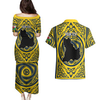 Personalized Brecknockshire Wales Couples Matching Puletasi and Hawaiian Shirt Welsh Celtic Bat And Swords Design - Wonder Print Shop