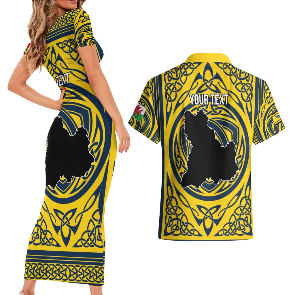 Personalized Brecknockshire Wales Couples Matching Short Sleeve Bodycon Dress and Hawaiian Shirt Welsh Celtic Bat And Swords Design - Wonder Print Shop