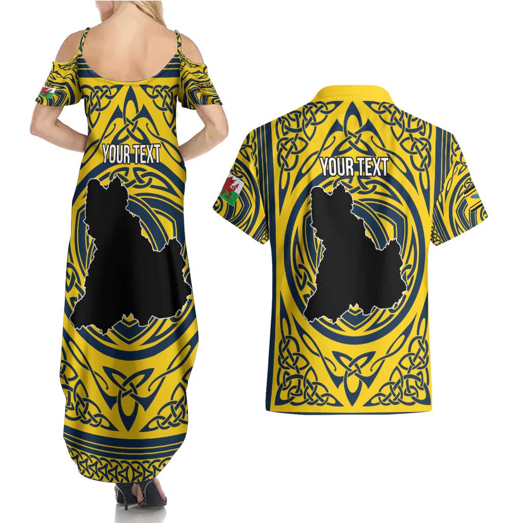 Personalized Brecknockshire Wales Couples Matching Summer Maxi Dress and Hawaiian Shirt Welsh Celtic Bat And Swords Design - Wonder Print Shop