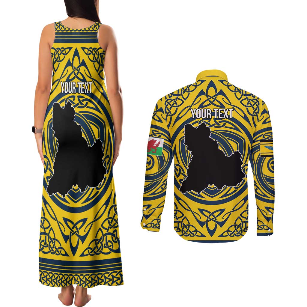 Personalized Brecknockshire Wales Couples Matching Tank Maxi Dress and Long Sleeve Button Shirt Welsh Celtic Bat And Swords Design - Wonder Print Shop