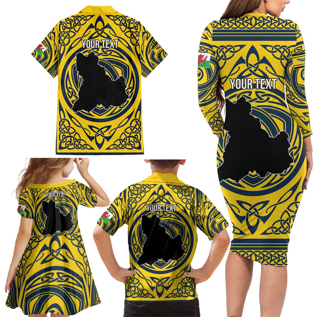 Personalized Brecknockshire Wales Family Matching Long Sleeve Bodycon Dress and Hawaiian Shirt Welsh Celtic Bat And Swords Design - Wonder Print Shop
