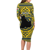 Personalized Brecknockshire Wales Family Matching Long Sleeve Bodycon Dress and Hawaiian Shirt Welsh Celtic Bat And Swords Design - Wonder Print Shop