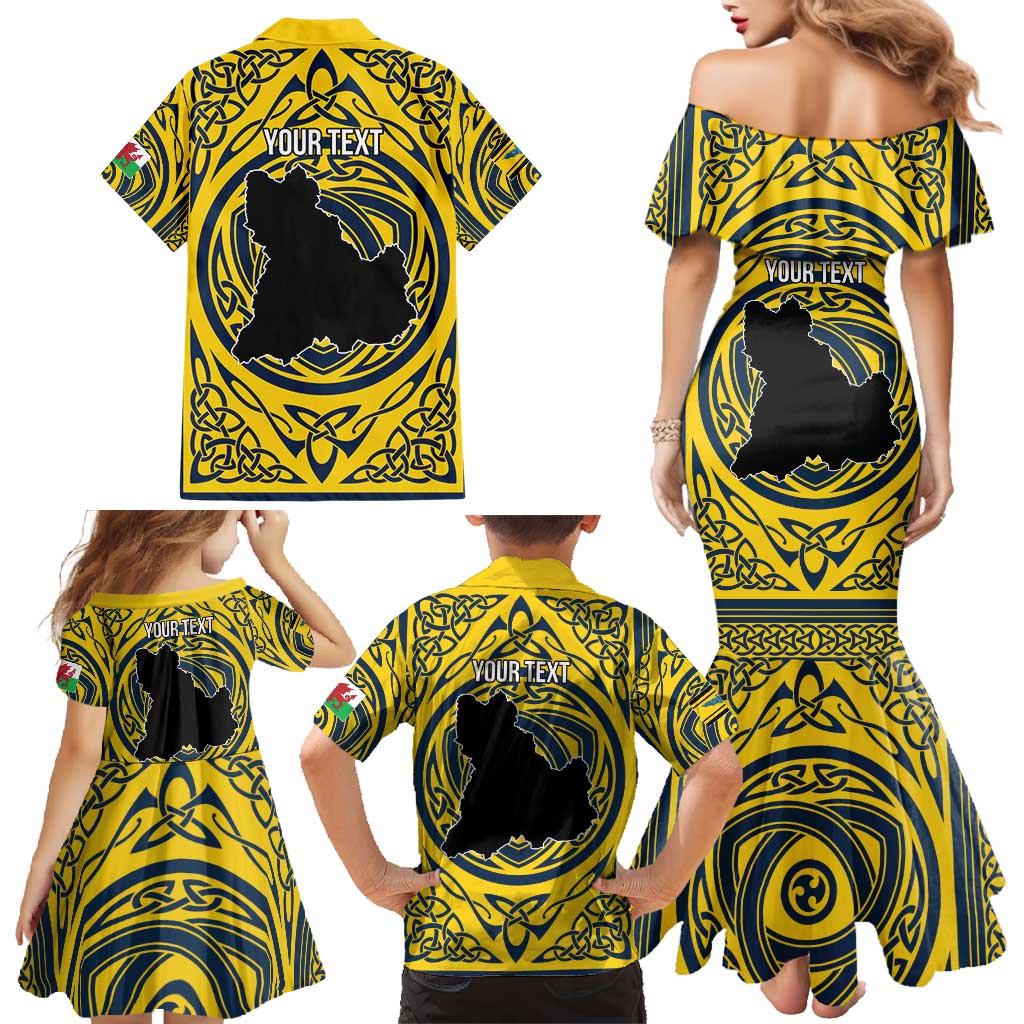 Personalized Brecknockshire Wales Family Matching Mermaid Dress and Hawaiian Shirt Welsh Celtic Bat And Swords Design - Wonder Print Shop