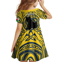 Personalized Brecknockshire Wales Family Matching Off The Shoulder Long Sleeve Dress and Hawaiian Shirt Welsh Celtic Bat And Swords Design - Wonder Print Shop