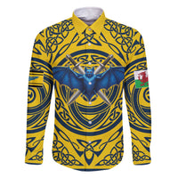 Personalized Brecknockshire Wales Family Matching Off The Shoulder Long Sleeve Dress and Hawaiian Shirt Welsh Celtic Bat And Swords Design - Wonder Print Shop