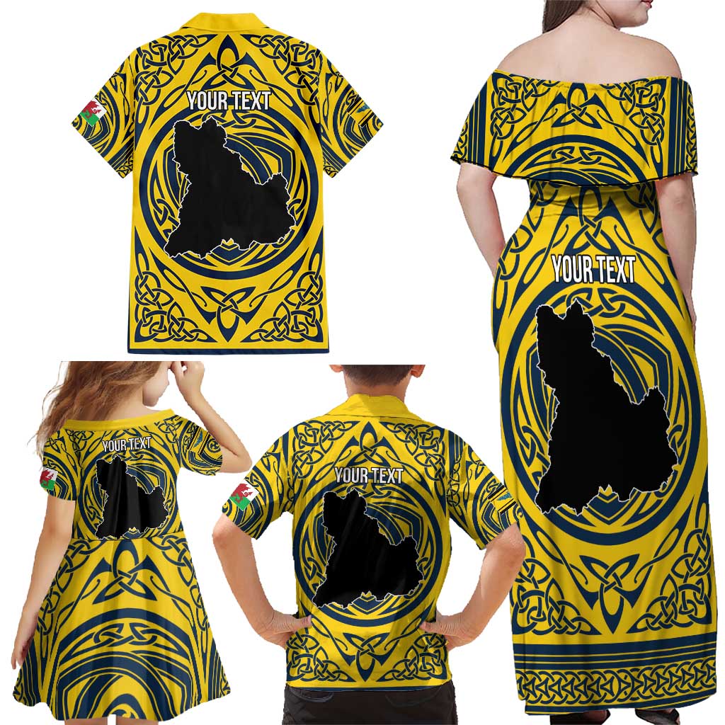 Personalized Brecknockshire Wales Family Matching Off Shoulder Maxi Dress and Hawaiian Shirt Welsh Celtic Bat And Swords Design - Wonder Print Shop