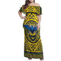 Personalized Brecknockshire Wales Family Matching Off Shoulder Maxi Dress and Hawaiian Shirt Welsh Celtic Bat And Swords Design - Wonder Print Shop