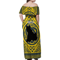 Personalized Brecknockshire Wales Family Matching Off Shoulder Maxi Dress and Hawaiian Shirt Welsh Celtic Bat And Swords Design - Wonder Print Shop