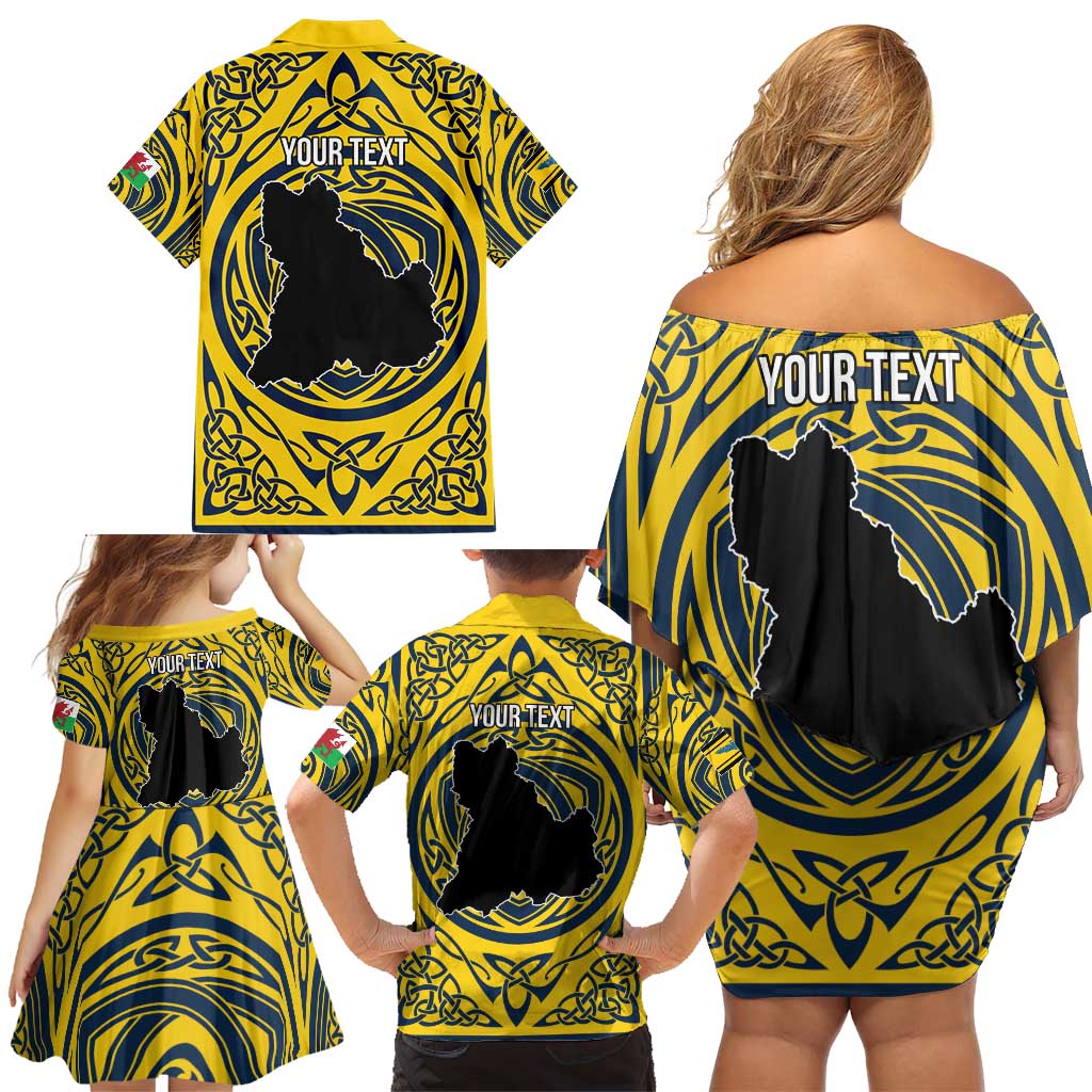 Personalized Brecknockshire Wales Family Matching Off Shoulder Short Dress and Hawaiian Shirt Welsh Celtic Bat And Swords Design - Wonder Print Shop