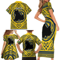 Personalized Brecknockshire Wales Family Matching Short Sleeve Bodycon Dress and Hawaiian Shirt Welsh Celtic Bat And Swords Design - Wonder Print Shop