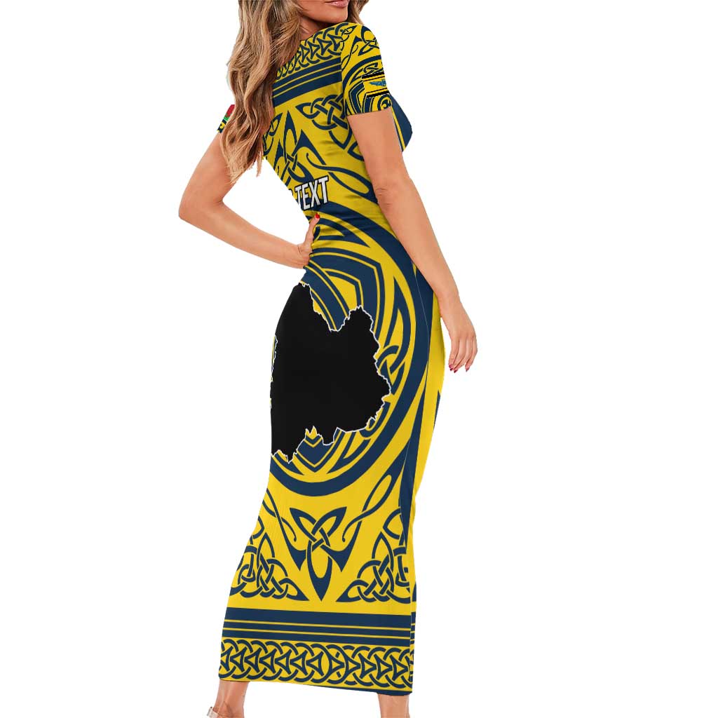 Personalized Brecknockshire Wales Family Matching Short Sleeve Bodycon Dress and Hawaiian Shirt Welsh Celtic Bat And Swords Design - Wonder Print Shop