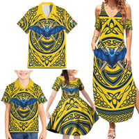 Personalized Brecknockshire Wales Family Matching Summer Maxi Dress and Hawaiian Shirt Welsh Celtic Bat And Swords Design - Wonder Print Shop
