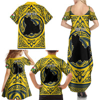Personalized Brecknockshire Wales Family Matching Summer Maxi Dress and Hawaiian Shirt Welsh Celtic Bat And Swords Design - Wonder Print Shop