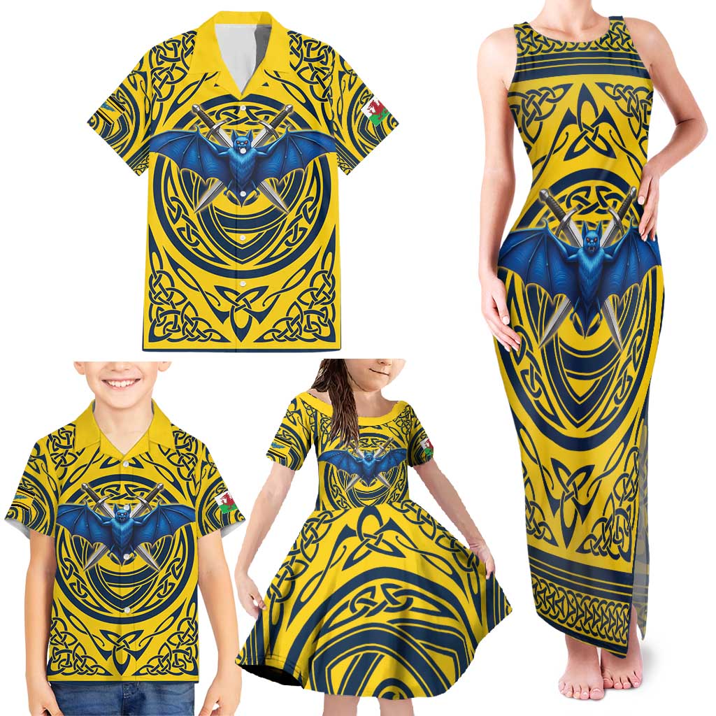 Personalized Brecknockshire Wales Family Matching Tank Maxi Dress and Hawaiian Shirt Welsh Celtic Bat And Swords Design - Wonder Print Shop