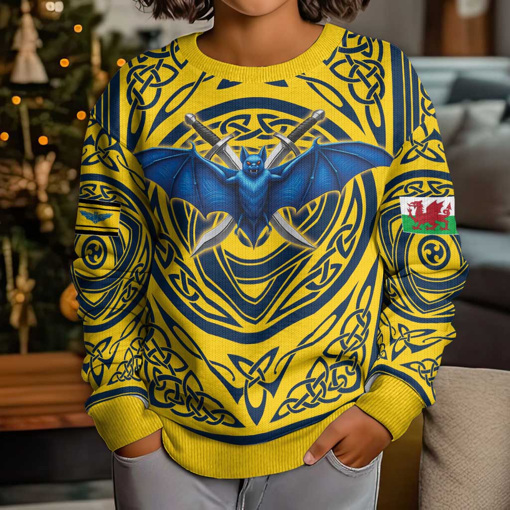 Personalized Brecknockshire Wales Kid Ugly Christmas Sweater Welsh Celtic Bat And Swords Design - Wonder Print Shop