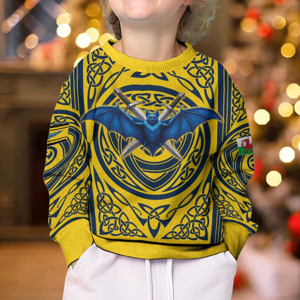 Personalized Brecknockshire Wales Kid Ugly Christmas Sweater Welsh Celtic Bat And Swords Design - Wonder Print Shop