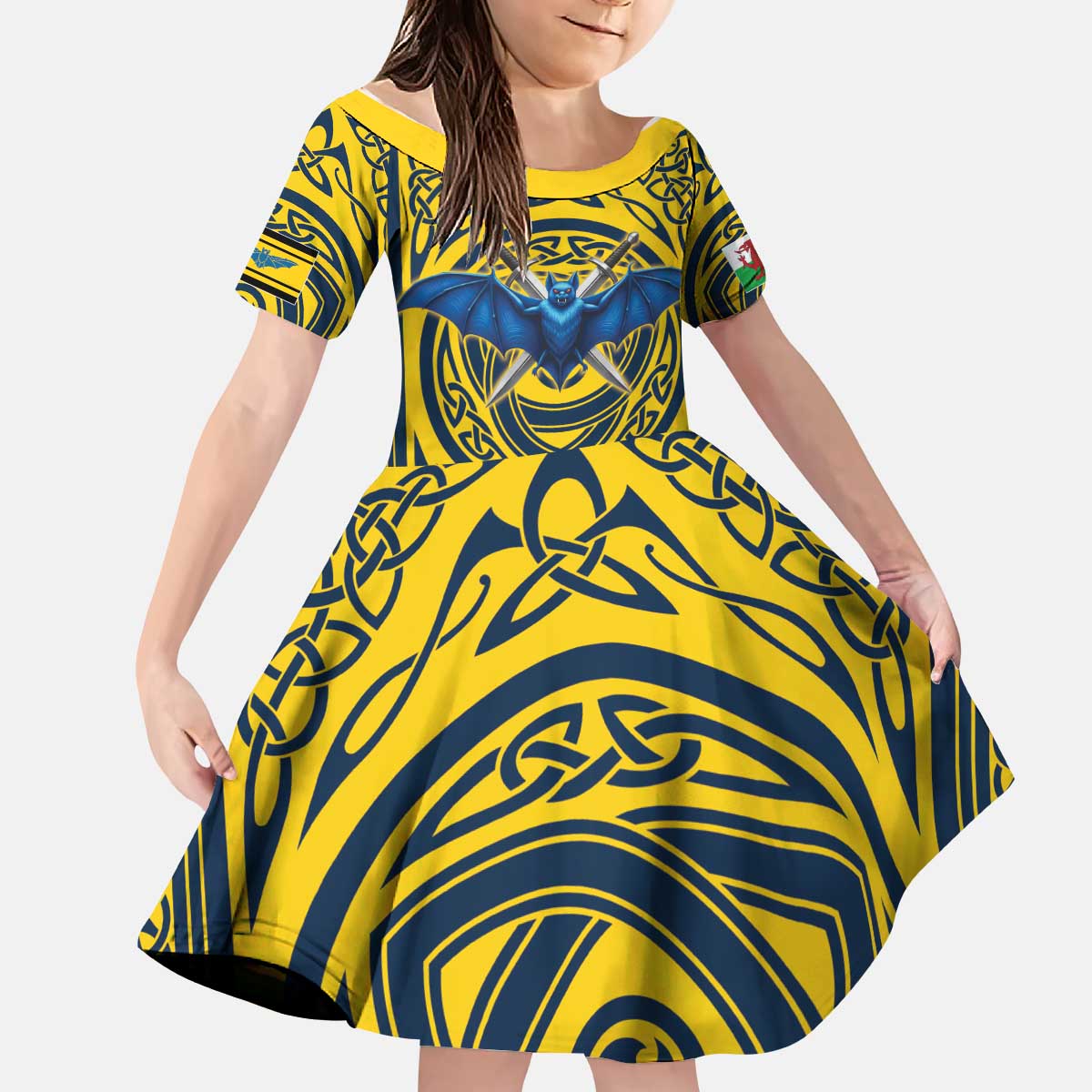 Personalized Brecknockshire Wales Kid Short Sleeve Dress Welsh Celtic Bat And Swords Design - Wonder Print Shop