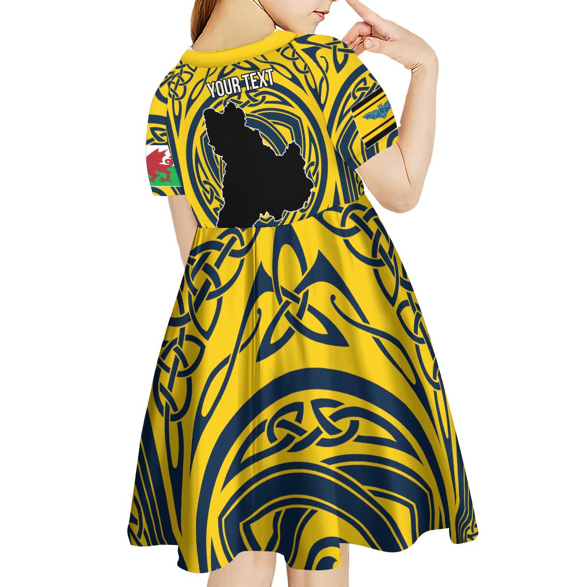 Personalized Brecknockshire Wales Kid Short Sleeve Dress Welsh Celtic Bat And Swords Design - Wonder Print Shop