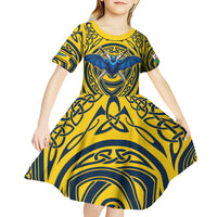 Personalized Brecknockshire Wales Kid Short Sleeve Dress Welsh Celtic Bat And Swords Design - Wonder Print Shop