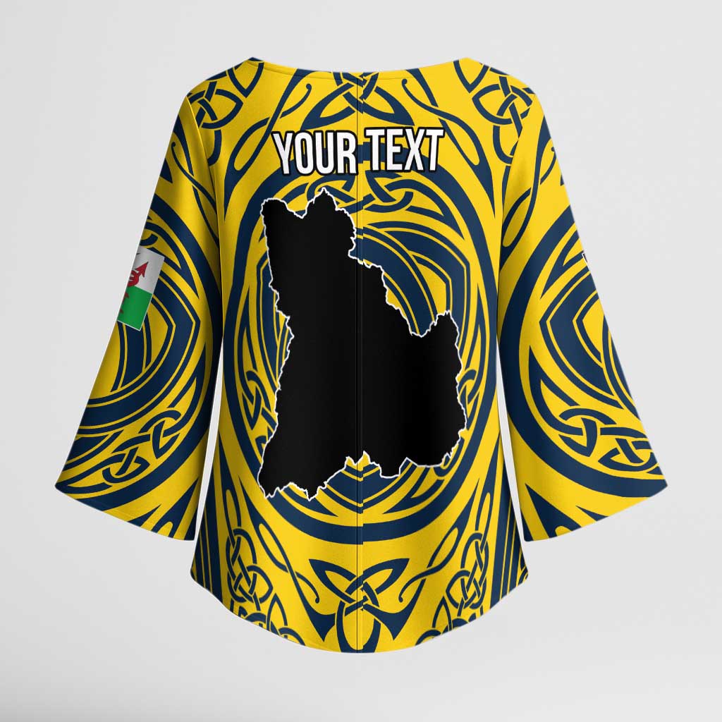 Personalized Brecknockshire Wales Kimono Sleeve Blouse Welsh Celtic Bat And Swords Design - Wonder Print Shop