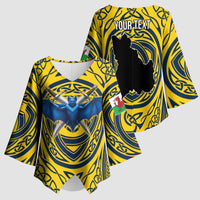 Personalized Brecknockshire Wales Kimono Sleeve Blouse Welsh Celtic Bat And Swords Design - Wonder Print Shop