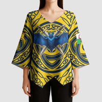 Personalized Brecknockshire Wales Kimono Sleeve Blouse Welsh Celtic Bat And Swords Design - Wonder Print Shop
