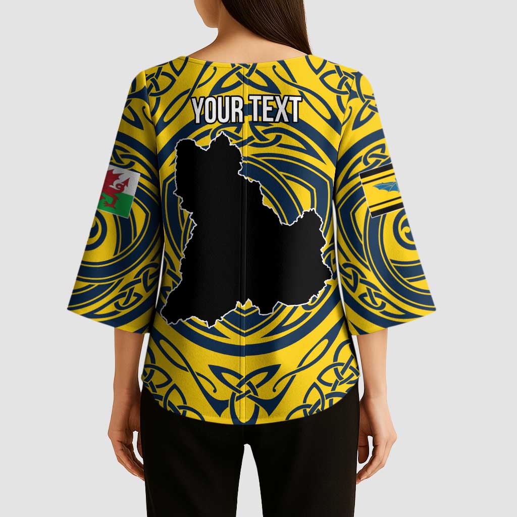Personalized Brecknockshire Wales Kimono Sleeve Blouse Welsh Celtic Bat And Swords Design - Wonder Print Shop