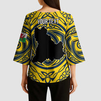 Personalized Brecknockshire Wales Kimono Sleeve Blouse Welsh Celtic Bat And Swords Design - Wonder Print Shop